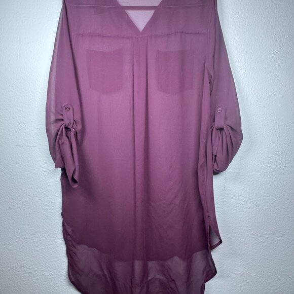 Express Purple Sheer Button-Down Tunic - Picture 2 of 2